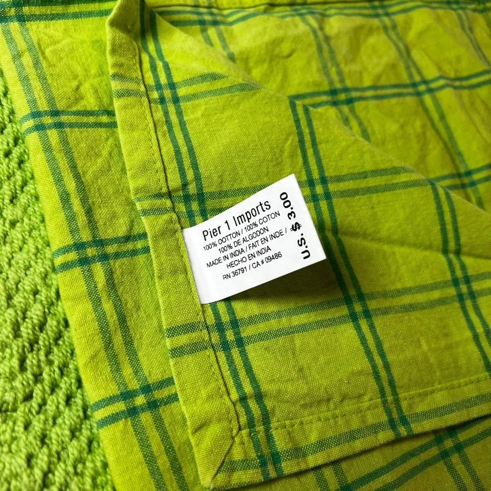 Vintage Pier 1 Imports Placemat Napkin Set Green Fringe Plaid Cotton‎ Farmhouse